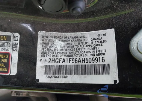 2010 Honda Civic Ex-L z USA, uszkodzony, nr VIN 2HGFA1F96AH509916